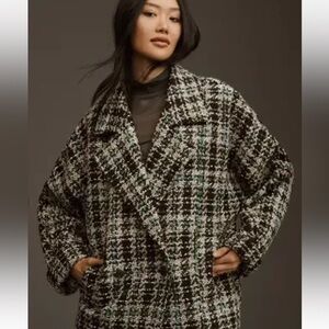 By Anthropologie Double Breasted Pea Coat, Blue Motif, Size M,